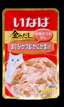 INABA - Пауч для кошек, тунец и рыба бонито с камчатским крабом, 60гр