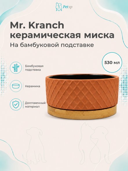 Mr. Kranch - Миска Bamboo керамическая, коричневая на бамбуковой подставке 530 мл