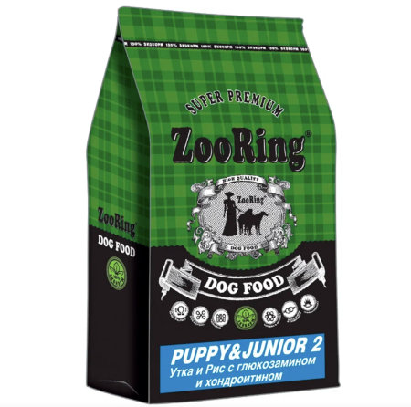ZooRing - Сухой корм для щенков, утка и рис, с глюкозамином (Puppy &amp;amp; Junior 2)
