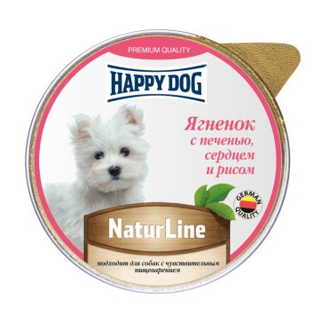 Happy Dog - Паштет для собак, Ягененок с печенью, сердцем и рисом 125гр