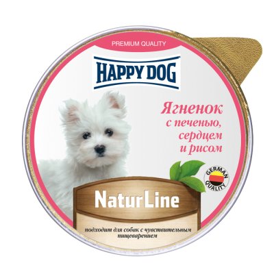 Happy Dog - Паштет для собак, Ягененок с печенью, сердцем и рисом 125гр