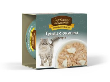 Деревенские Лакомства - Консервы для кошек «Тунец с окунем в соусе» 80гр
