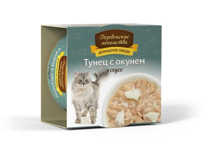 Деревенские Лакомства - Консервы для кошек «Тунец с окунем в соусе» 80гр