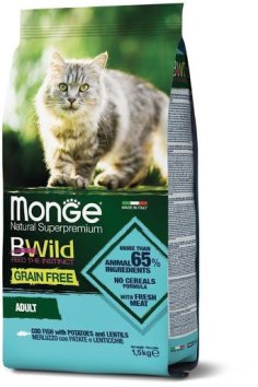 Monge BWild Anchovies Grain Free - Беззерновой корм для кошек, из трески, картофеля и чечевицы 1,5 кг