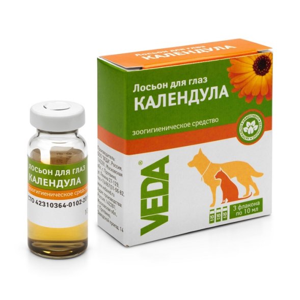 VEDA - Лосьон для глаз, для кошек и собак &amp;quot;Календула&amp;quot;, средство гигиенического ухода, 3 фл. х 10 мл.