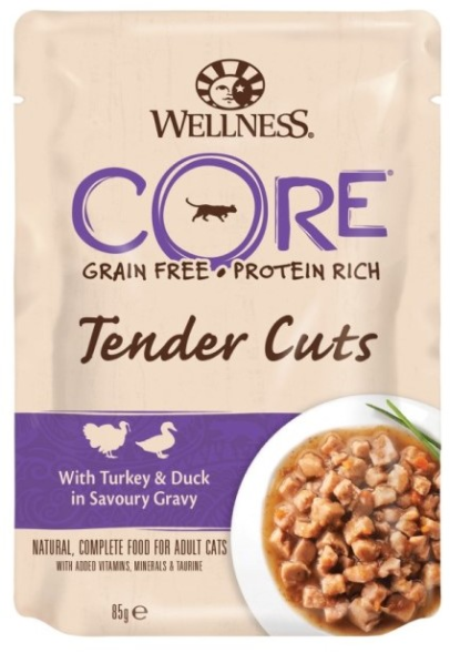 Core Tender Cuts - Паучи из индейки с уткой в виде нарезки в соусе для кошек 85 г