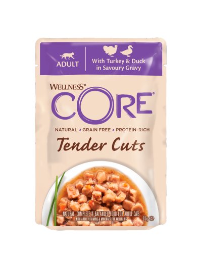 Core Tender Cuts - Паучи из индейки с уткой в виде нарезки в соусе для кошек 85 г