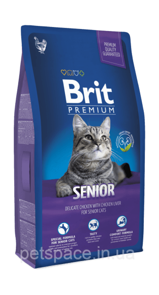 Brit Premium Senior - Сухой корм для пожилых кошек, с курицей и печенью 1,5 кг
