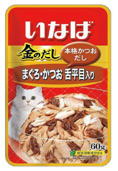INABA - Пауч для кошек, тихоокеанский палтус с тунцом-бонито, 60гр