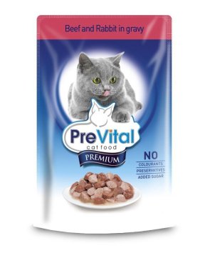 PreVital - Влажный корм для кошек в соусе говядина/кролик 100гр*24 шт