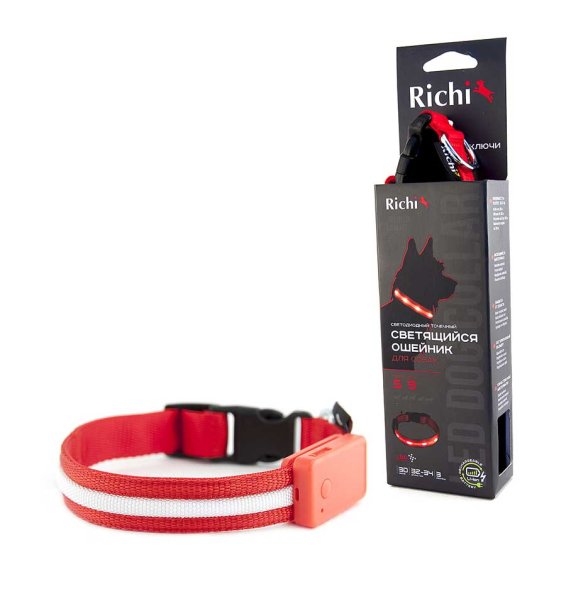 Richi - Ошейник для Собак со светящейся лентой 32-34 см