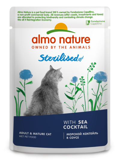 Almo Nature - Полнорационный консервированный корм для стерилизованных кошек с морским коктейлем в соусе 85г