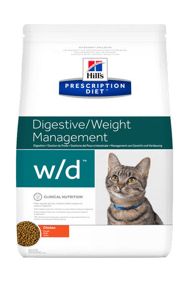 Hill's Prescription Diet w/d Digestive - Лечебный корм для кошек с болезнями, связанными с лишним весом