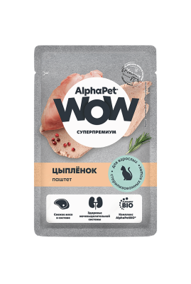 AlphaPet WOW Superpremium - Паштет для стерилизованных кошек с цыпленком, пауч, 85 г AlphaPet WOW Superpremium - Паштет для стерилизованных кошек с цыпленком, пауч, 85 г
