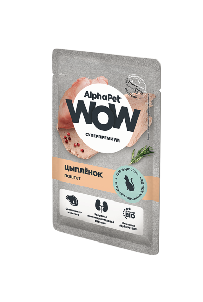 AlphaPet WOW Superpremium - Паштет для стерилизованных кошек с цыпленком, пауч, 85 г