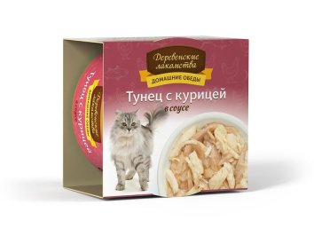 Деревенские Лакомства - Консервы для кошек «Тунец с курицей в соусе» 80гр