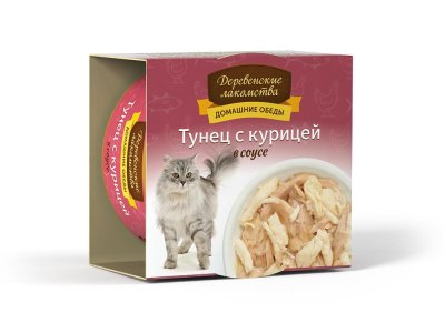 Деревенские Лакомства - Консервы для кошек «Тунец с курицей в соусе» 80гр