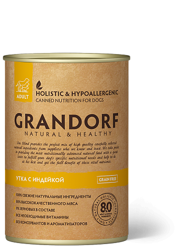 Grandorf - Консервы для собак "Утка с индейкой" 400гр