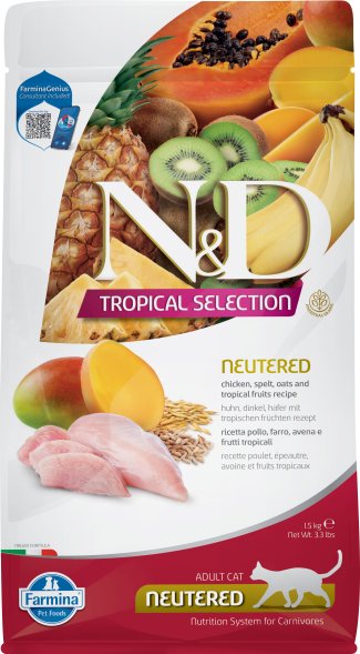 Farmina N&amp;amp;D Tropical Neutered - Сухой корм для стерилизованных кошек, с Курицей и Манго