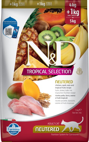 Farmina N&amp;amp;D Tropical Neutered - Сухой корм для стерилизованных кошек, с Курицей и Манго