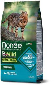 Monge BWild Grain Free Sterilised - Беззерновой корм для стерилизованных кошек, из тунца и гороха 1,5кг