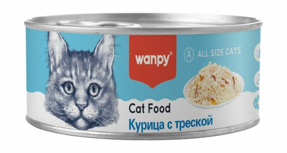 Wanpy Cat - Консервы для кошек "Курица с треской" 95 г