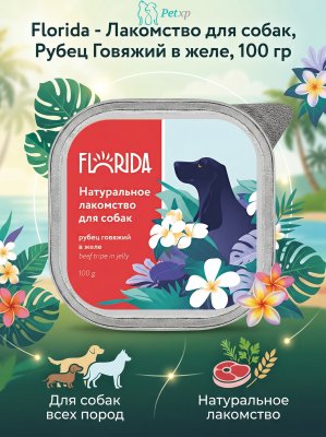 Florida - Лакомство для собак, Рубец Говяжий в желе, 100 гр Florida - Лакомство для собак, Рубец Говяжий в желе, 100 гр