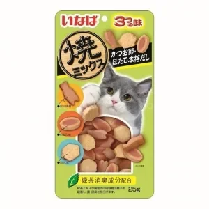 Inaba Yaki Miksu - Лакомство для кошек, запеченное ассорти со вкусом кацуобуси, морского гребешка и наваристого бульона, 25 г