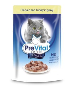 PreVital - Влажный корм для кошек в соусе курица/индейка 100гр*24 шт