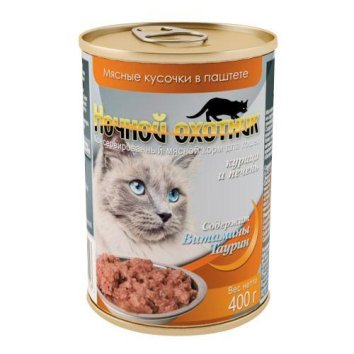 Ночной Охотник - Консервы для Кошек в паштете - Курица и Печень 415гр