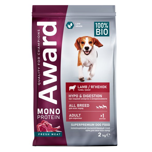 Award Monoprotein - Сухой корм для взрослых собак всех пород, с ягнёнком, тыквой и гранатом