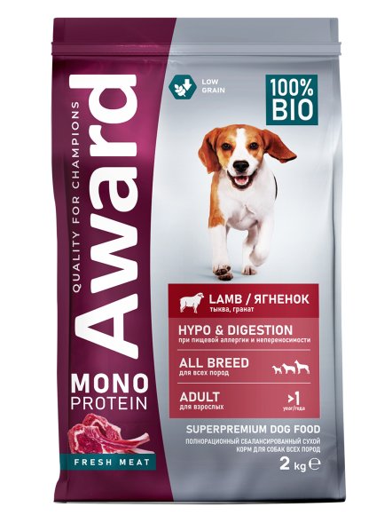 Award Monoprotein - Сухой корм для взрослых собак всех пород, с ягнёнком, тыквой и гранатом