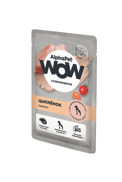 AlphaPet WOW Superpremium - Паштет для щенков, беременных и кормящих собак с цыпленком, пауч, 85 г