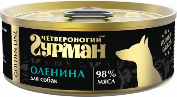 Четвероногий Гурман &amp;quot;Золотая серия&amp;quot; - Корм консервированный для собак, Оленина в желе