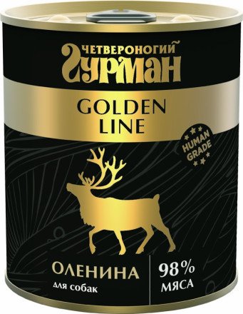 Четвероногий Гурман "Золотая серия" - Корм консервированный для собак, Оленина в желе
