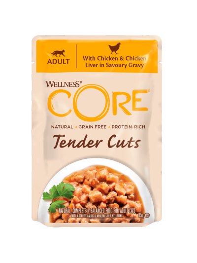 Core Tender Cuts - Паучи из курицы с куриной печенью в виде нарезки в соусе для кошек 85 г
