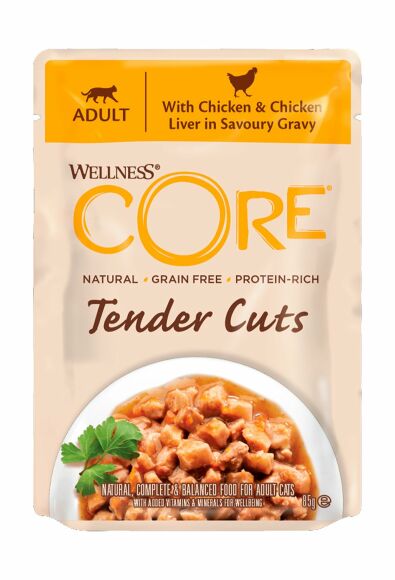 Core Tender Cuts - Паучи из курицы с куриной печенью в виде нарезки в соусе для кошек 85 г