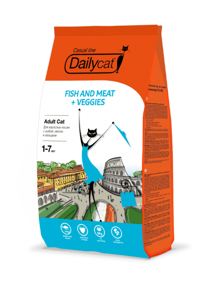DailyCat Casual Adult Fish - Сухой корм для кошек с рыбой, мясом и овощами