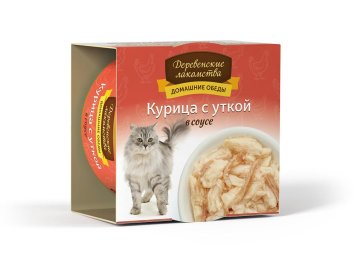 Деревенские Лакомства - Консервы для кошек «Курица с уткой в соусе» 80гр