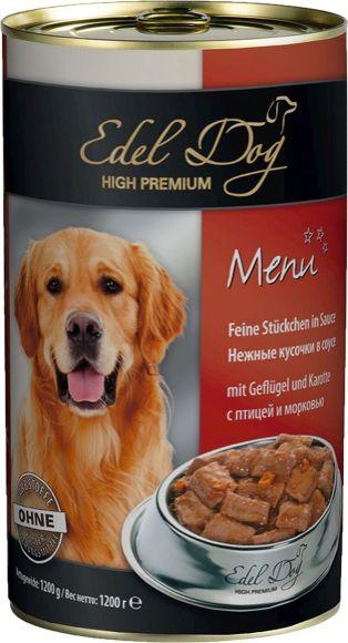 Edel Dog - Консервы для собак, нежные кусочки в соусе, птица и морковь 1,2 кг