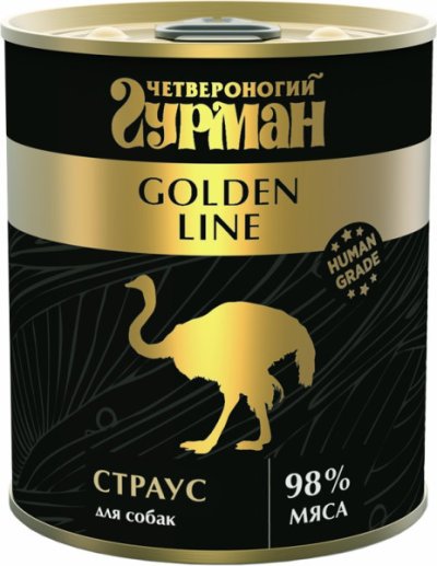 Четвероногий Гурман "Золотая серия" - Корм консервированный для собак, Страус в желе