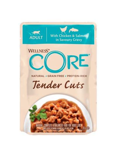 Core Tender Cuts - Паучи из курицы с лососем в виде нарезки в соусе для кошек 85 г