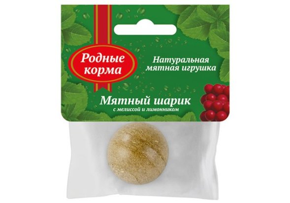 Родные Корма - Игрушка для кошек, мятный шарик с мелиссой и лимонником 22 гр