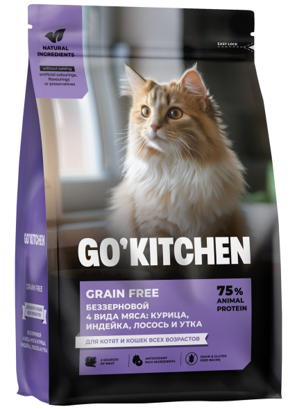 Go&amp;#039;Kitchen - Беззерновой корм для котят и кошек всех возрастов с курицей, индейкой, лососем и уткой