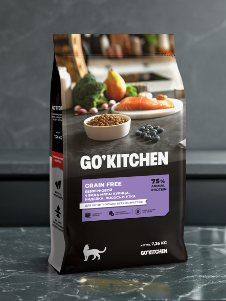 Go&amp;#039;Kitchen - Беззерновой корм для котят и кошек всех возрастов с курицей, индейкой, лососем и уткой