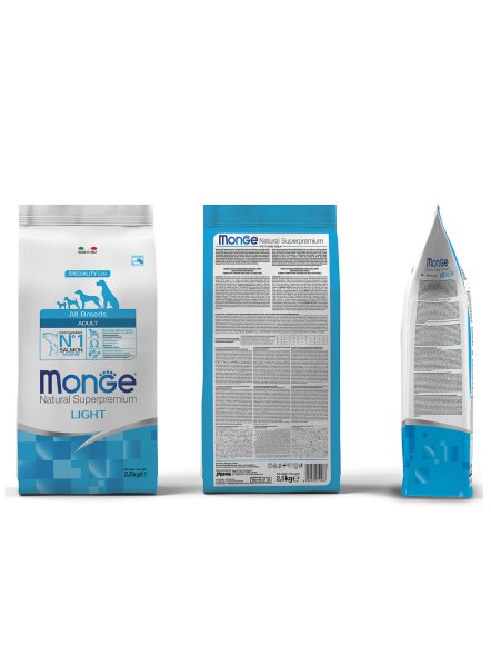 Monge Light - Корм для собак всех пород, лосось с рисом, низкокалорийный