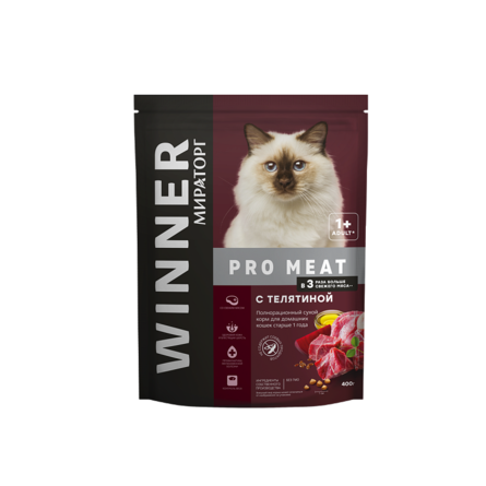 Мираторг - Pro Meat - Сухой корм для домашних кошек с 1 года, Телятина, 400 гр