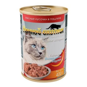Ночной Охотник - Консервы для Кошек в паштете - Мясное Ассорти 415гр
