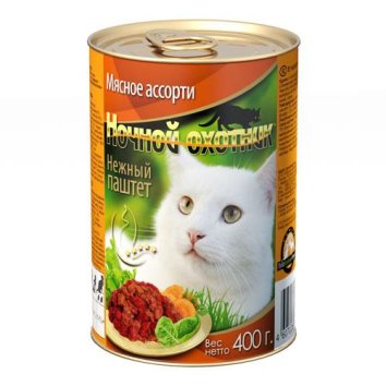 Ночной Охотник - Консервы для Кошек в паштете - Мясное Ассорти 415гр