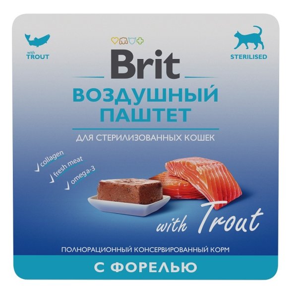 Brit - Воздушный паштет для стерилизованных кошек, с Форелью, 100 гр